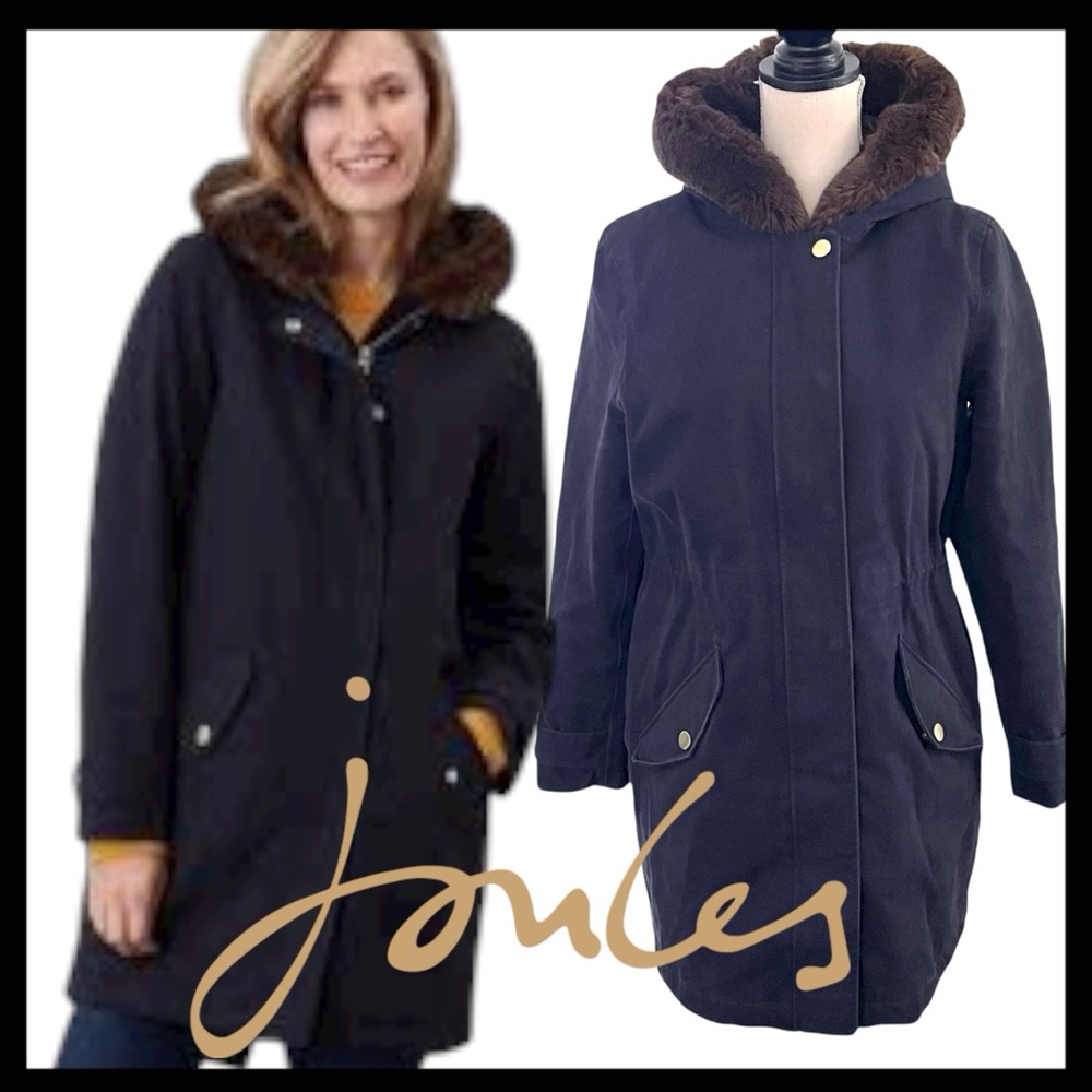 Joules Navy Piper 2 in 1 Waterproof Faux Fur Lined Hood Jacket (8)